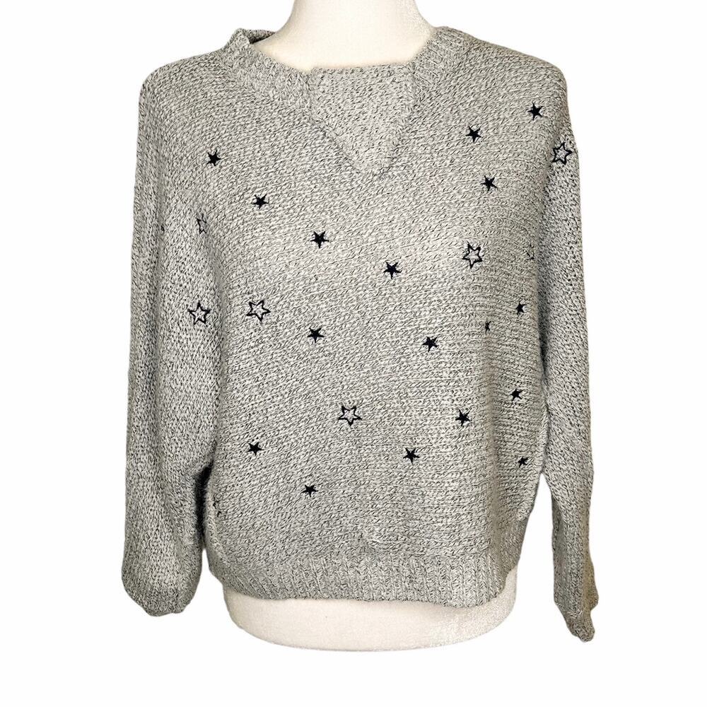 Vintage Havana Gray Blue Stars Dolman Sleeves Sweater Soft